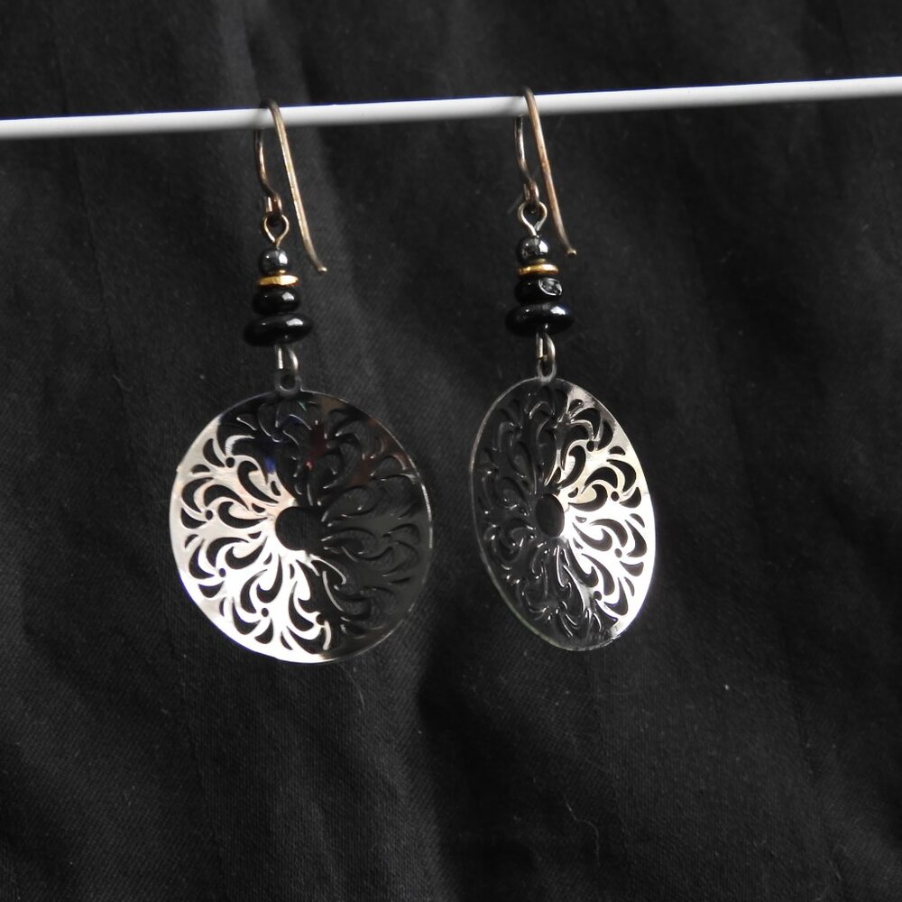 2/$13 Adajio Art Deco Black Hematite Filigree Earrings Handmade in USA - Picture 8 of 8